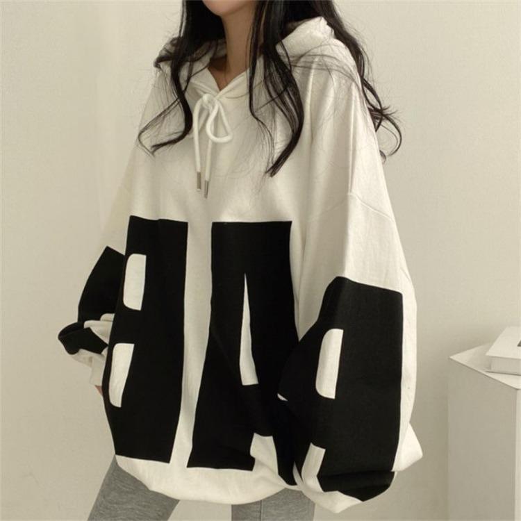 Women's Casual Loose Pullover Hooded Sweatshirt Fashion Letter Print Top for Students