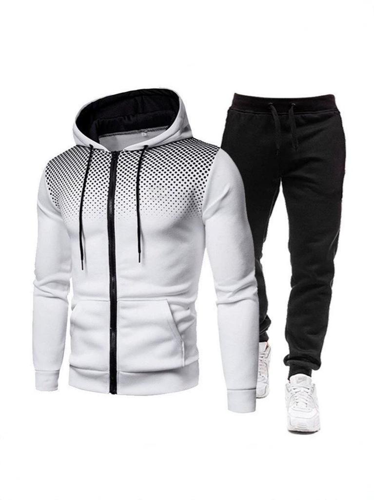 Polka Dot Men's Sportswear Set with Zip Hoodie and Sweatpants