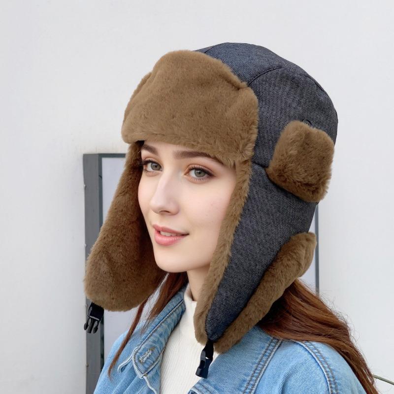 Winter denim women's outdoor warm winter hat fleece thickened ear protectors new cold hat