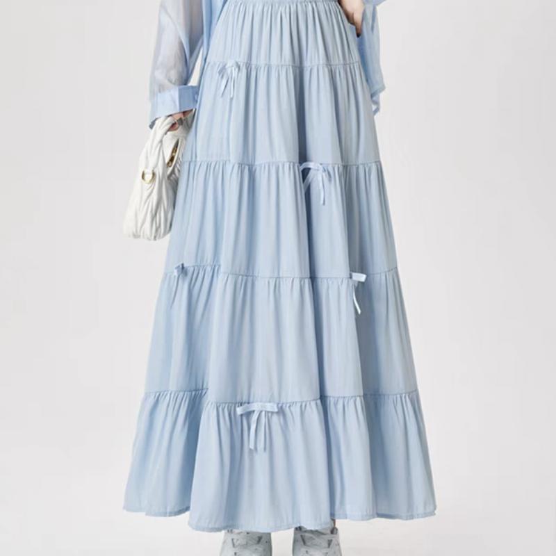 Comfortable Breathable Sweet and Gentle Butterfly Bow Skirt Summer High Waist Slimming Versatile Mid Length A-line Skirt