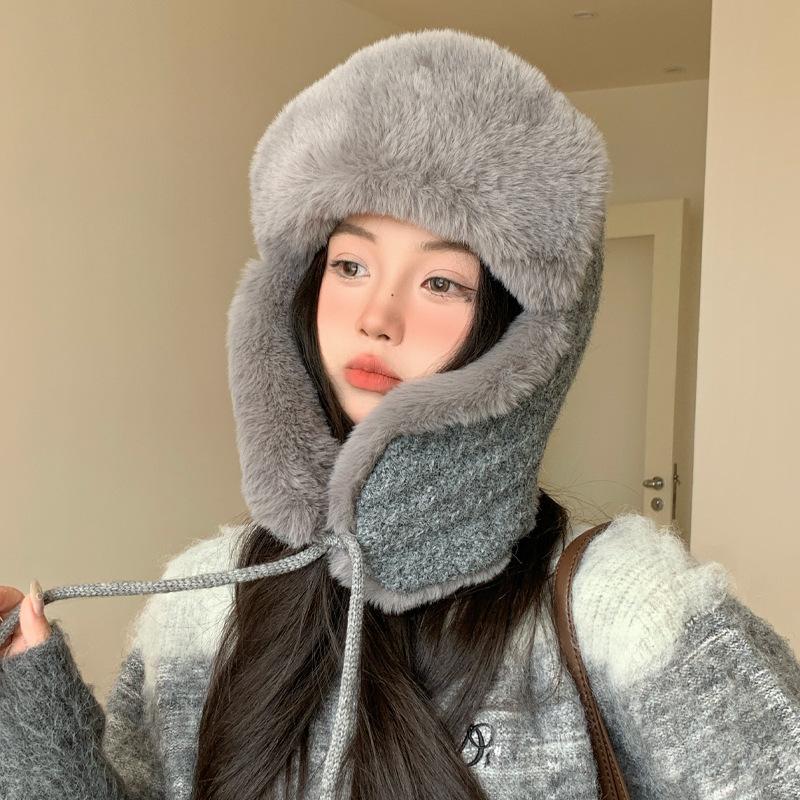 Wind Resistant Lei Feng Hat Outdoor Riding Warm Plush Hat Ear Protection Neck Protection Hat Riding Electric Bike