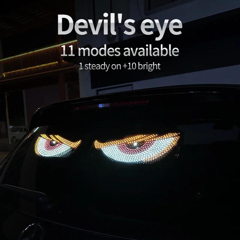 Devil's Eye Car Rear Window LED Light, 11 Modes (1 Steady+10 Flash), ,Universal Vehicle Warning Light Sticker Accessories