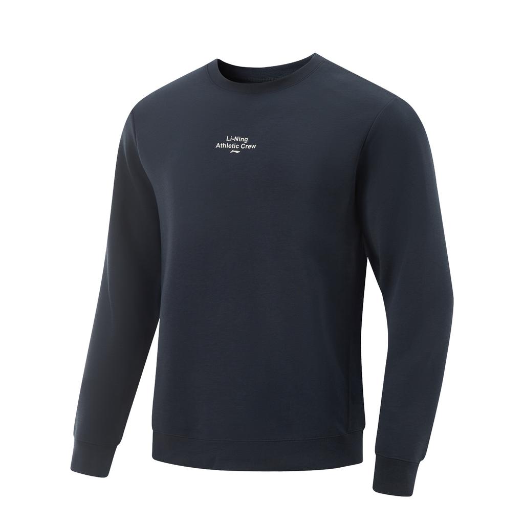 Li Ning Ice Silk Quick-Dry Cool Comfortable Casual Simple Round Neck Versatile Long Sleeve Sweatshirt Men Sweatshirt Navy-Blue AWDV379-1