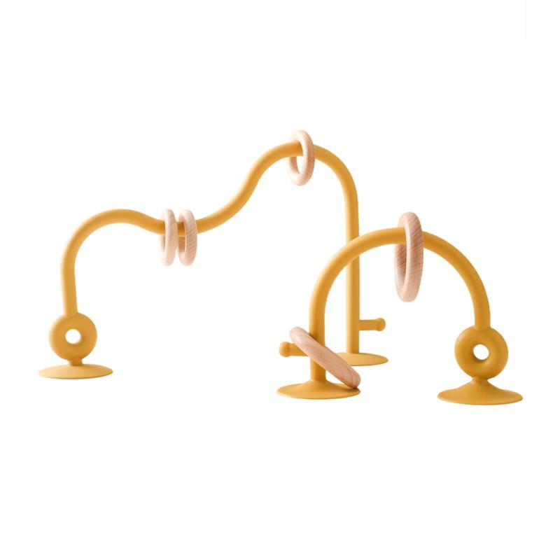 Jouet pour bébé Jouets éducatifs en silicone Jouet Montessori pour nourrisson Piste de dentition Labyrinthe Montagne russe en bois Perle Accessoire pour bébé Hochet jaune