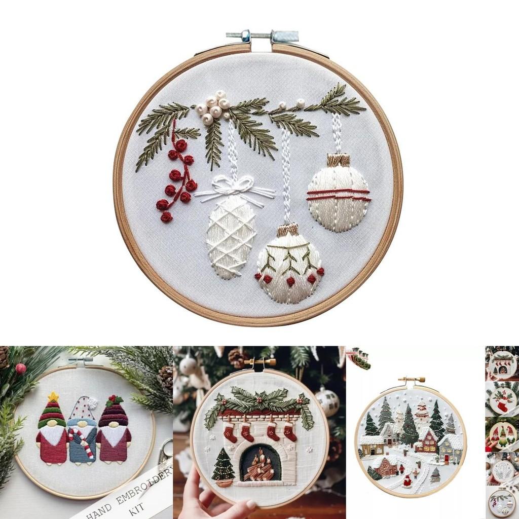 Christmas Embroidery Kit Featuring Unique Floral And Leaf Designs Perfect For Holiday Decor Projects