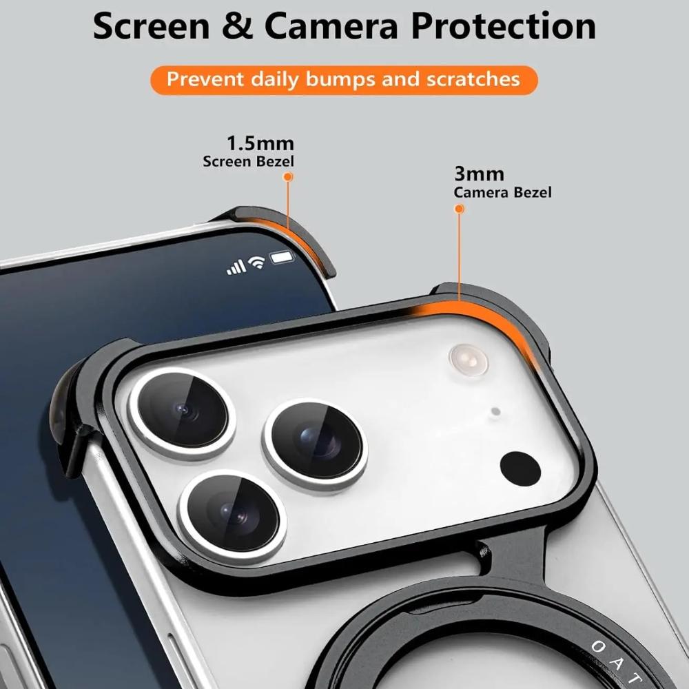 Minimalistisk Z Rammeløst Deksel For iPhone 17 Pro Max Air Rammeløs Metallringstativ 360 Roterbart Magnetisk Støtteben Beskyttende