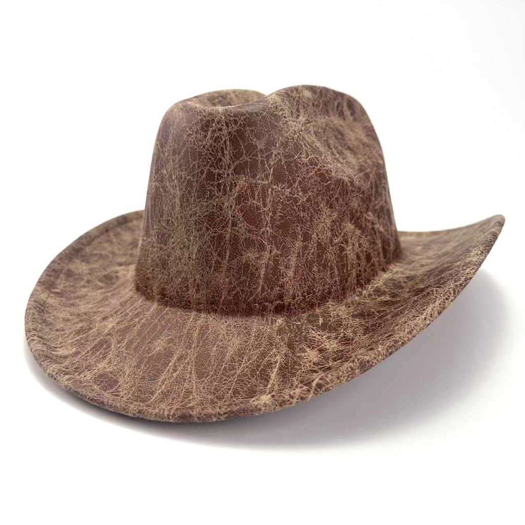 Neuer ethnischer Stil Tibetischer Western-Cowboyhut Frühling und Sommer Filzhut Aufgekrempte Krempe Jazzhut Herren- und Damenzylinder