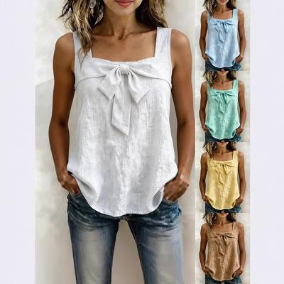 Women Casual Square Neck Sleeveless Solid Color Vest Top