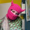 Knit Balaclava Cap Adult Novelty Beanie Hat with Devil Horns Fashion Winter Hat
