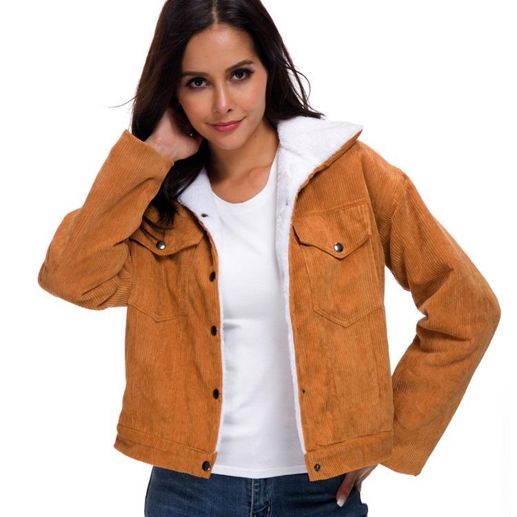 Women Winter Coat Thick Faux Fur Lined Parka Corduroy Bomber Jacket Cute Outwear Jackets