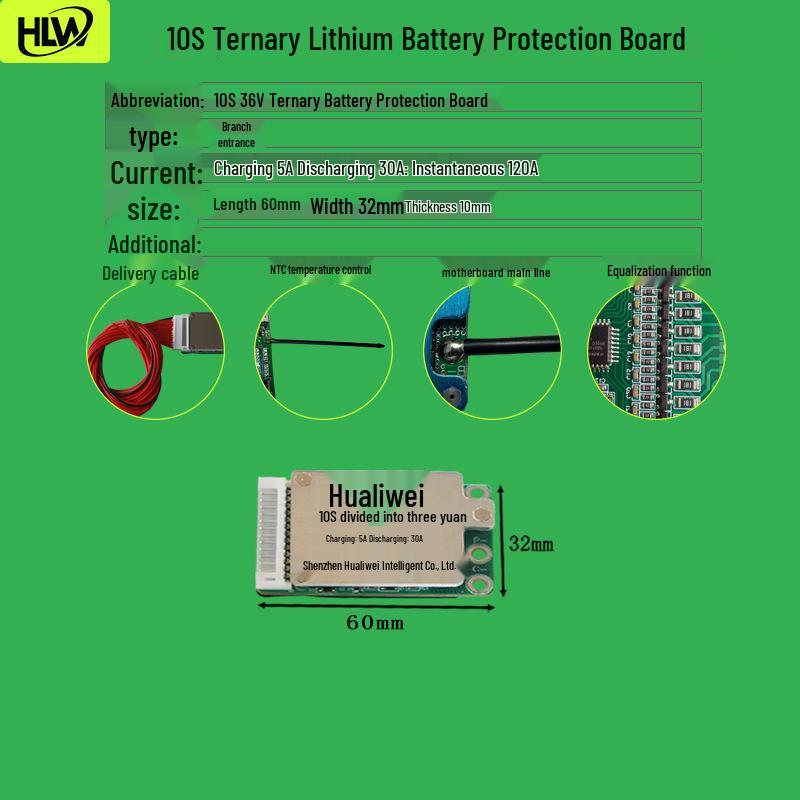 10S 18650 Lithium Battery Protection & Equalization Board for 36V Lawn Mowers, Electric Skateboards, and Two-Wheelers