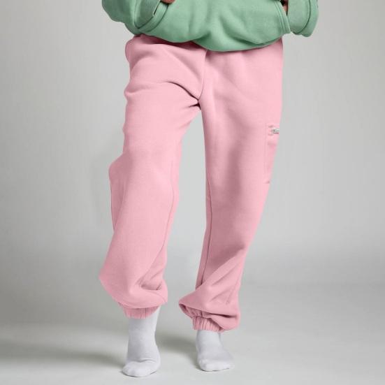 Women Sweatpants Elastic Waist Wide-Leg Casual Trousers with Pockets Solid Color Thickened Plush Lining Sport Sweatpants