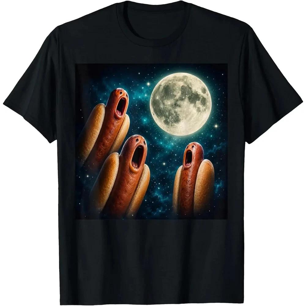Three Magical Hotdogs Howling Moon Funny Meme T-Shirt
