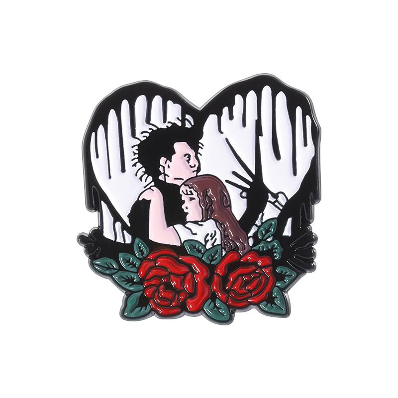 

Halloween Horror Movie Enamel Pins Ghost Zombie Couple Heart Metal Brooches Lapel Badge Valentine s Day Jewelry Gift For Friends