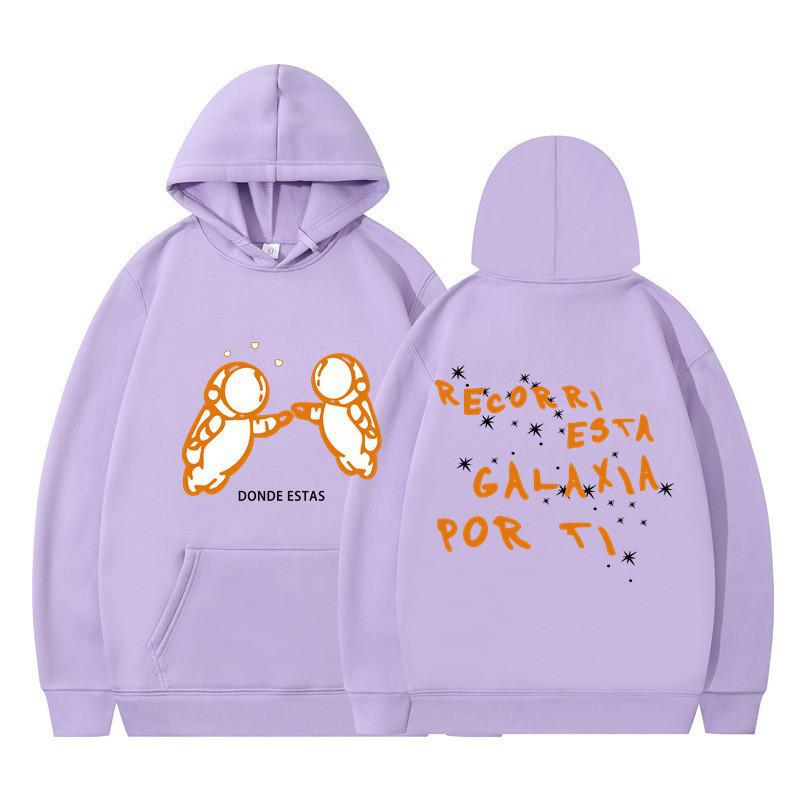 Men's Cross-Border Fashion Sweatshirt - Double Astronaut Print, Loose Fit, Casual Hoodie.