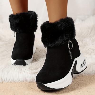 Bottines courtes à plateforme pour femmes, Bottines confortables à fermeture éclair latérale, Bottes élégantes doublées en peluche