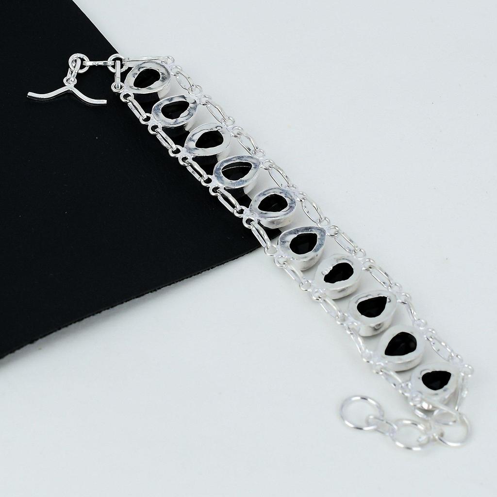 Schwarzes Spinell Armband Schwarzer Spinell Edelstein Handarbeit 925 Sterling Silber Armband Schwarzes Spinell Armband als Geschenk Schwarzes Armband für Sie
