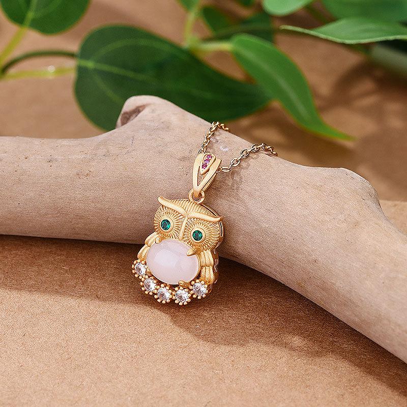 

Ожерелье с подвеской из нефритового кристалла в форме совы, подвеска из 18-каратного золота, цепочка, изящный драгоценный камень