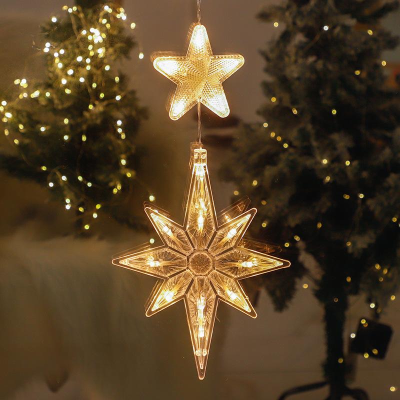 Weihnachts-Saugnapf-Lichter für Fenster, Urlaubsatmosphäre, Dekoration, Hängelampen, Pentagramm-Glocke, Geschäft, Einkaufszentrum, Fenster-Saugnapf-Lichter