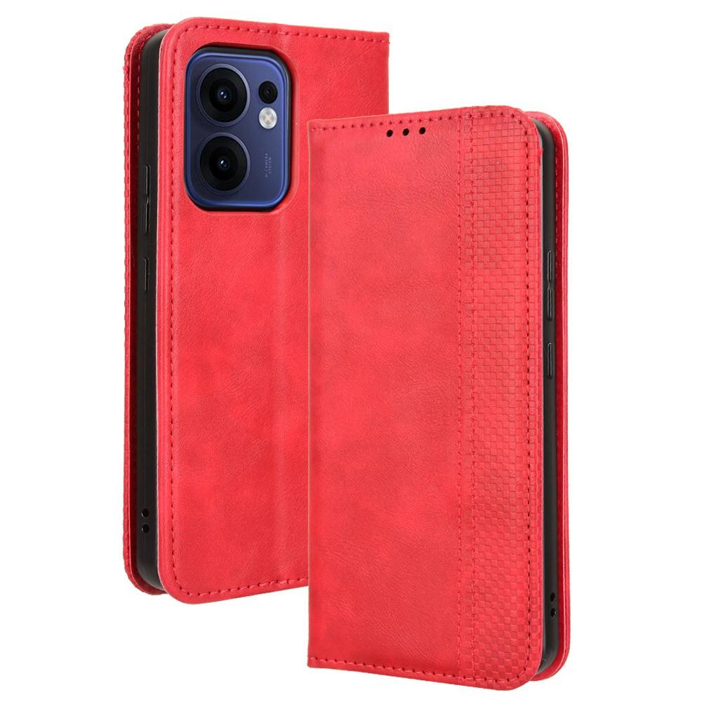 

For Oppo Reno13 F 5G/Reno13 F 4G Leather Case Wallet Stand Retro Texture Phone Cover Red
