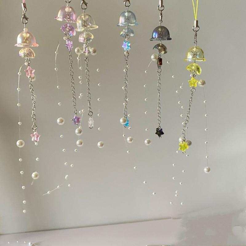 Unique Crystal Jellyfish Pendant Keychain Charming Star Pearl Mobile Phone Chain for Bags Backpack Star Phone Lanyard