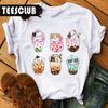 Milk Tea Cat Print Bubble Tea Animal TShirt Unisex Couple Trendy Personalized Womens Clothing Soft Cotton Short Sleeve Tshirt