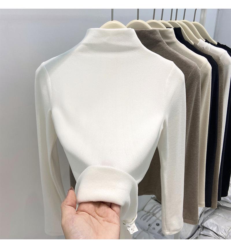 Women's Slim Fit German Velvet Turtleneck Long Sleeve Top - Fall/Winter, Figure-Flattering, Ins Style