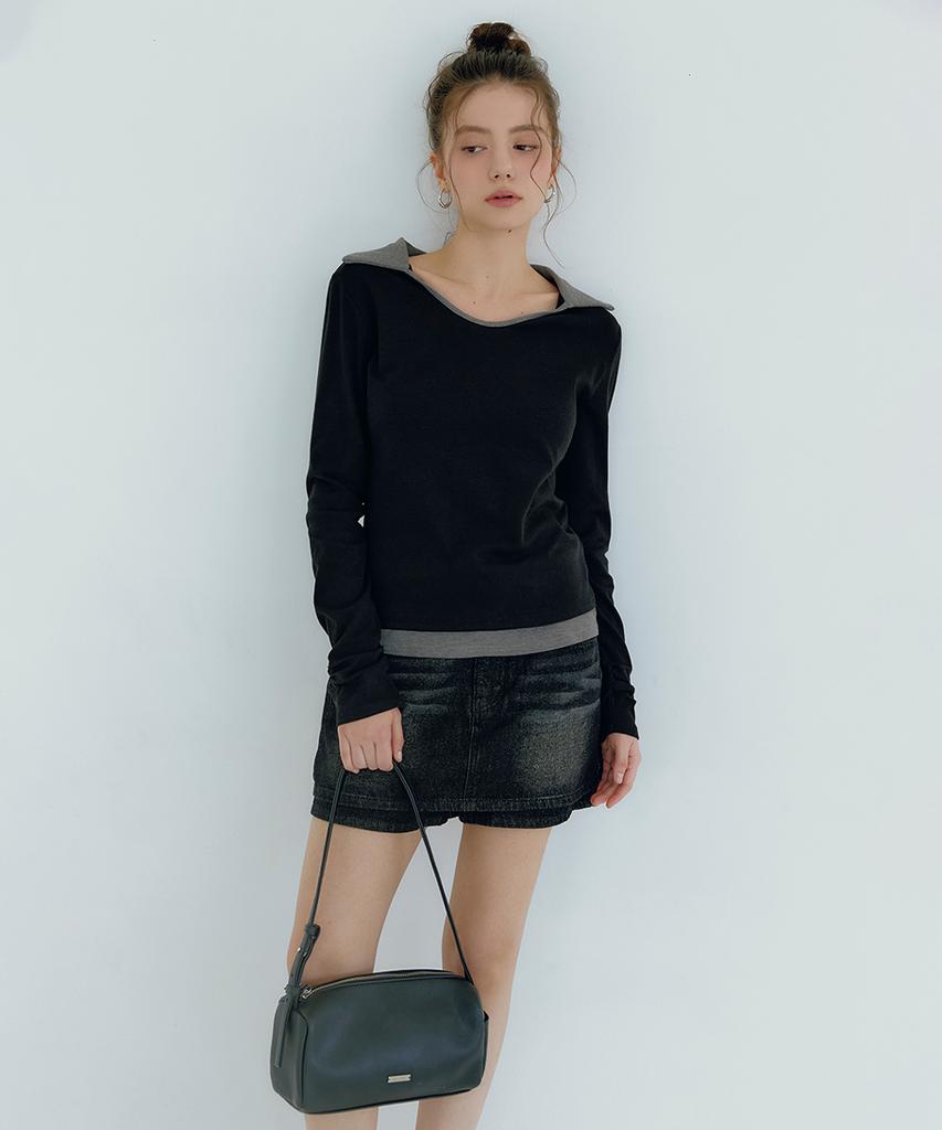 MICANE Mia Contrast Collar U-Neck Tee