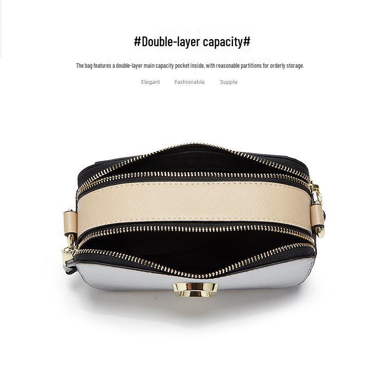 Women's 2025 Trendy Colorblock Wide Strap Camera Crossbody Bag with Double Zipper