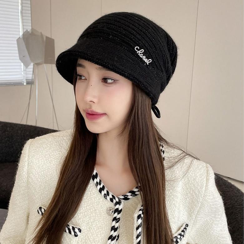 Casual Drawstring Knitted Hat Elegant Ear Protector Thermal Hat Double Layer Thickened Knitted Hat Women's