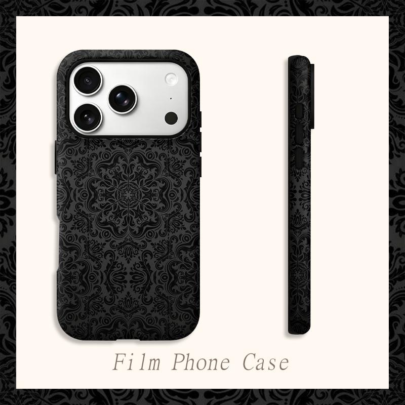 Gothic Intricate Black Symmetrical Mandala Pattern Art Film Aesthetic Protective Shockproof Bumper Phone Case Cover For iPhone 14 15 16 Pro Max Plus