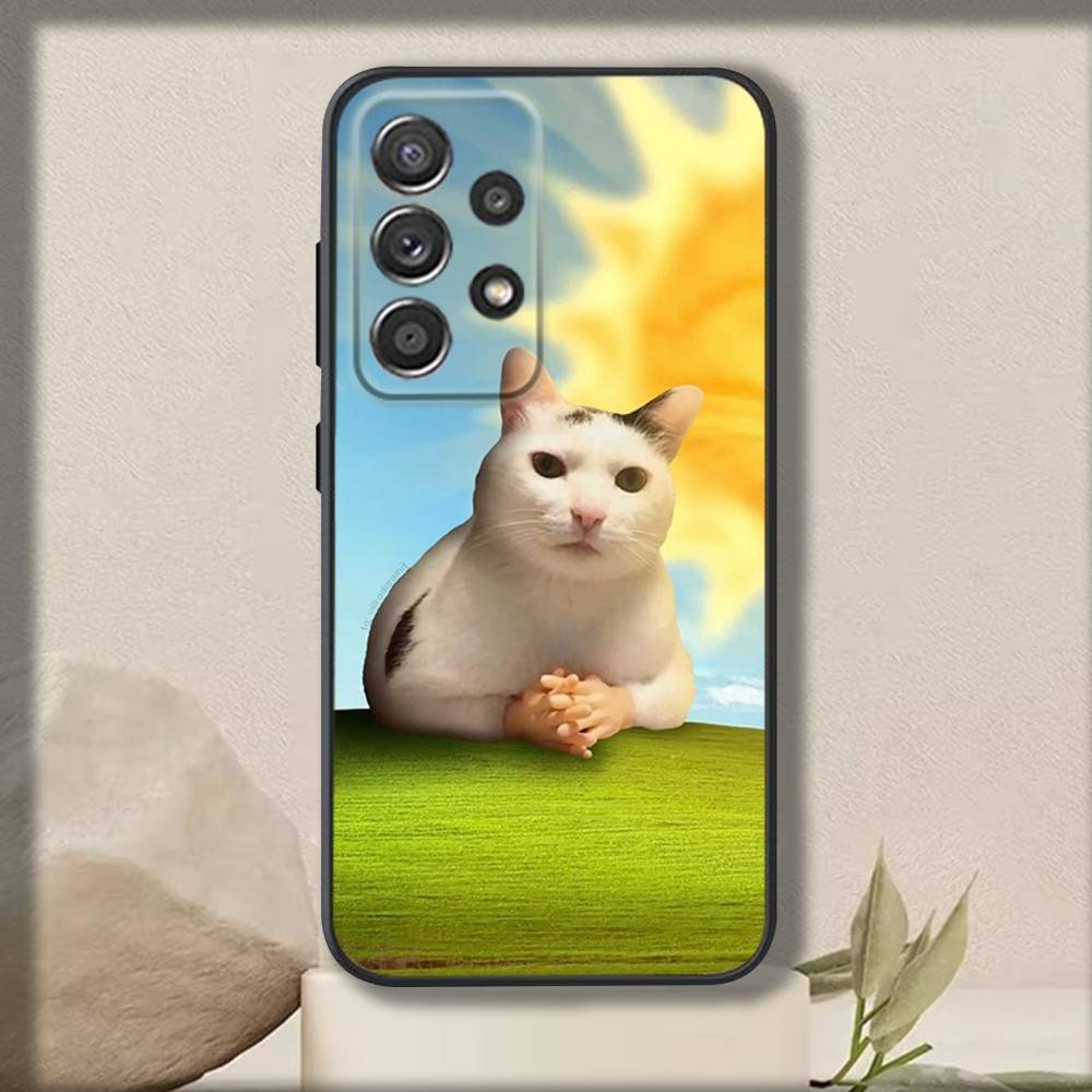 Cute Cat Meme Phone Case For Samsung S 25,24,23,22,30,21,10,9,Ultra,Plus,Lite,FE,4,5 G Soft Black Case
