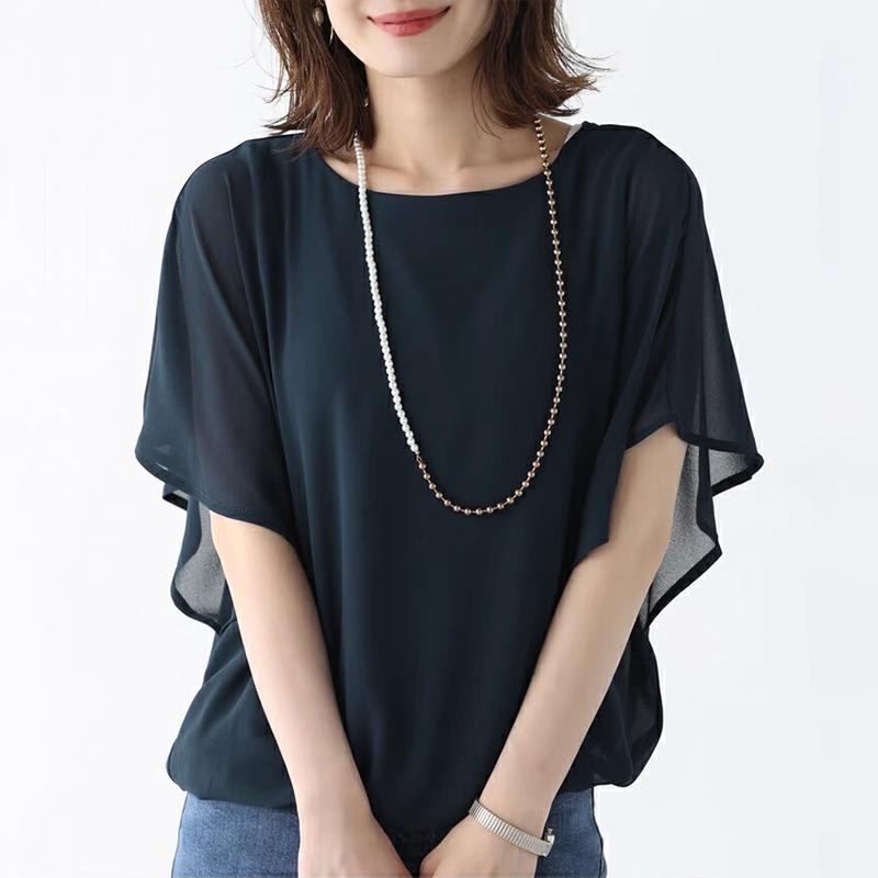 

ZANZEA Женская повседневная блузка с круглым вырезом, свободного кроя, с оборками, с рукавом три четверти, летняя 4XL темно-синий