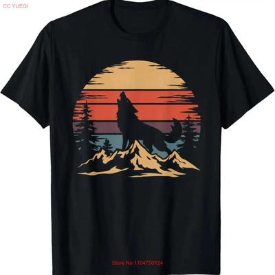 Wolf Mountain T Shirt Retro Wildlife Howling Nature for Dad Vintage Washed Stretched Homme Slightly Soft Stylish