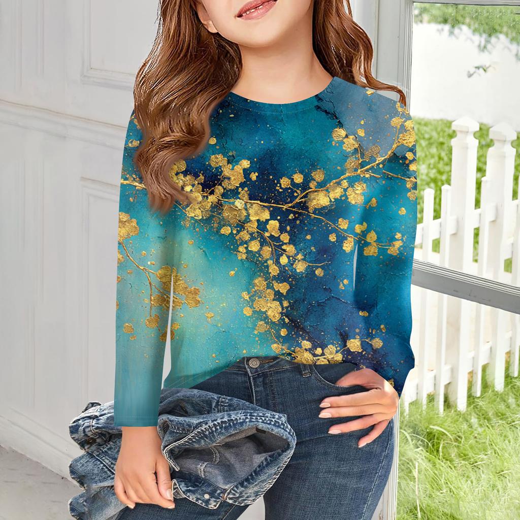 Girls Long Sleeve T Shirts Kids Fall Tops Crewneck Printed Basic Tees