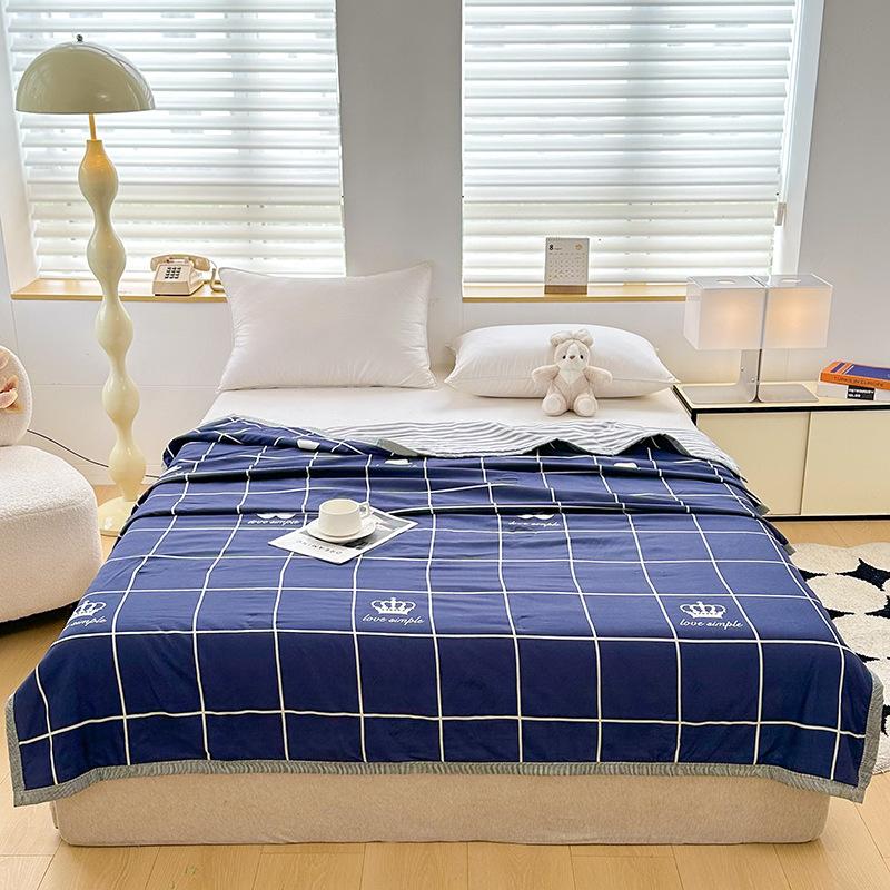 

Весенне-летнее хлопковое одеяло, тонкое одеяло, одеяла для взрослых, детское королевское одеяло, лоскутное покрывало, роскошное покрывало для кровати 200x230 см, домашний декор 150X200cm Thin Quilts синий