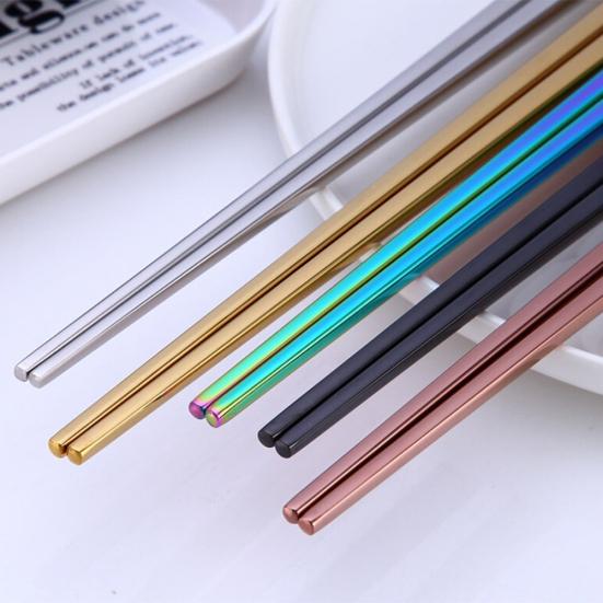 1 Pair Reusable Rainbow Portable Stainless Steel Dining Chopsticks Kitchen Tool