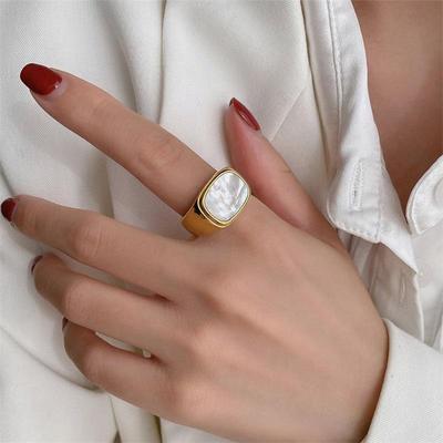 eManco Gold White Square Stainless Steel Ring for Women