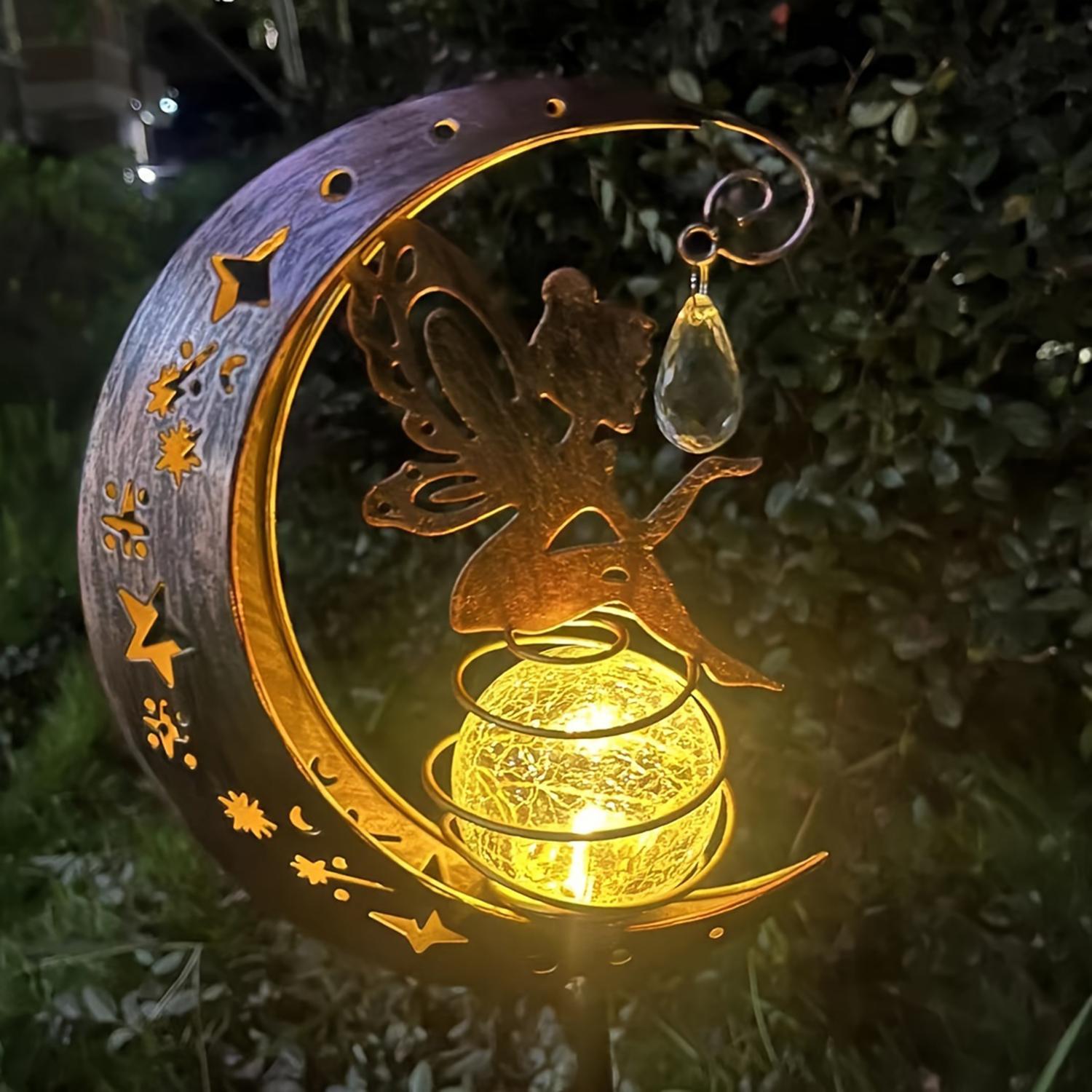 

1 шт. Металлический сказочный фонарь в форме луны на солнечной батарее - водонепроницаемый светодиодный ландшафтный светильник, идеально подходящий для декора патио и двора 0-5W теплый белый