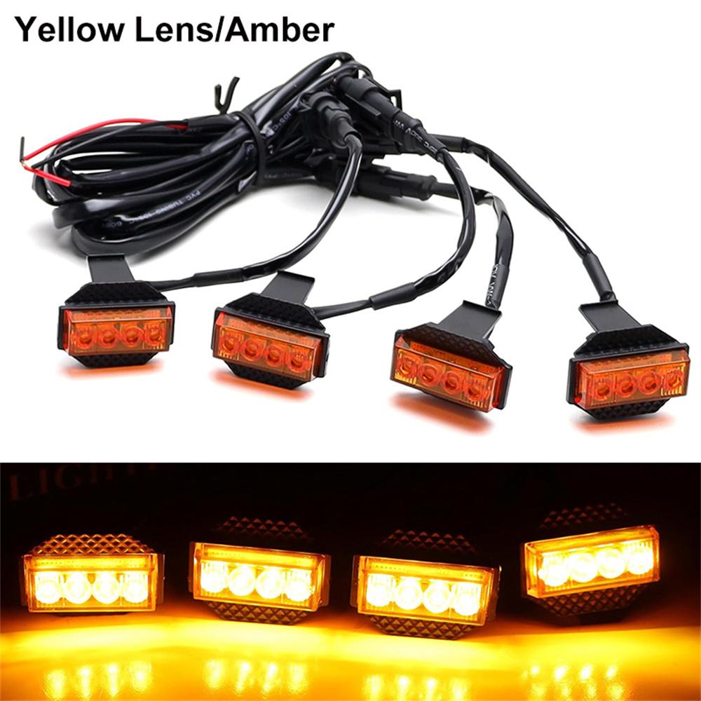 4Pcs For Toyota Tundra 2018 2019 2020 2021 Car LED Front Grille Strobe Light Daytime Running Lamp DRL Grid Warning Lamp Amber
