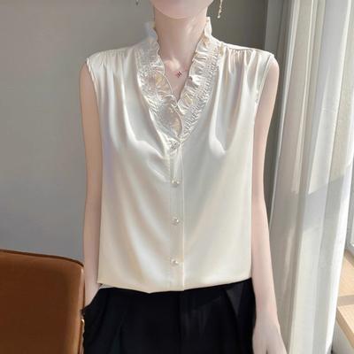 V-neck Fungus Edge Versatile Vest Shirt Women's Top Summer Trend Fashionable Temperament Elegant Shirt