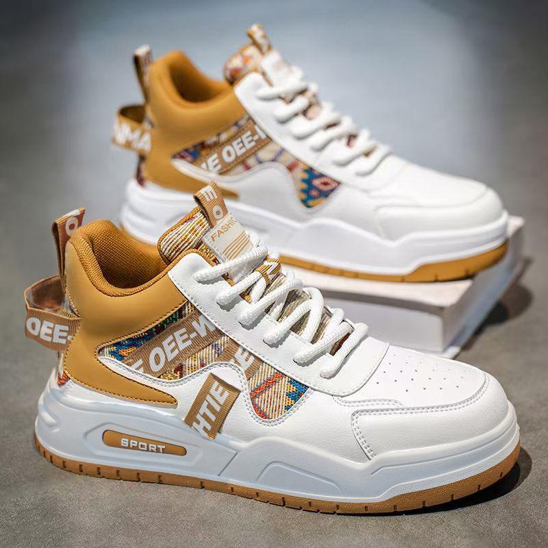 Medium top board shoes spring new breathable casual leather surface sports heightening student tide shoes