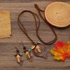 Bohemian Leaf & Turquoise Jewelry Set, Vintage Wood & Metal Necklace, Earrings & Ring for Women
