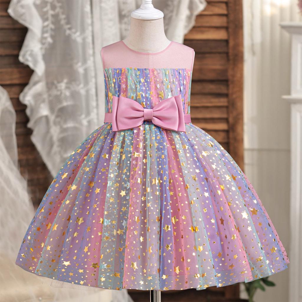 Summer Girls Princess Dress Colorful Children's Star Mesh Puffy Dress Skirt