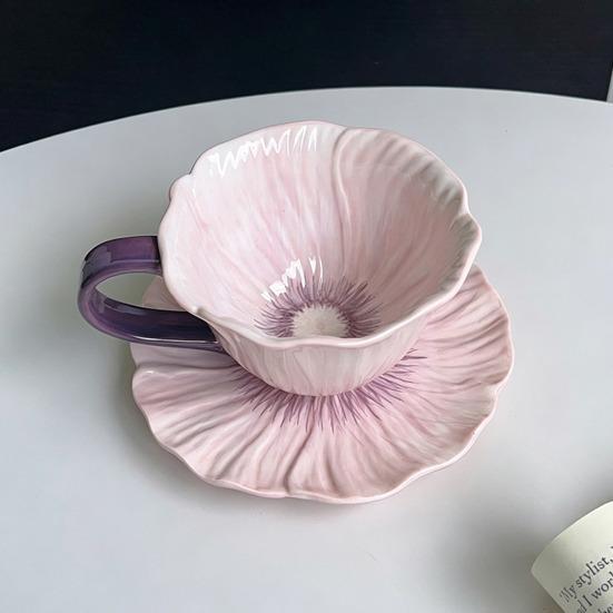Tabaklı Seramik Çay Fincanları, Kadınlar İçin 300ml Çiçekli Latte Kupaları, Zarif Kahve Kupası, Mikrodalga Bulaşık Makinesi Güvenli Sıcak İçecek Kupası