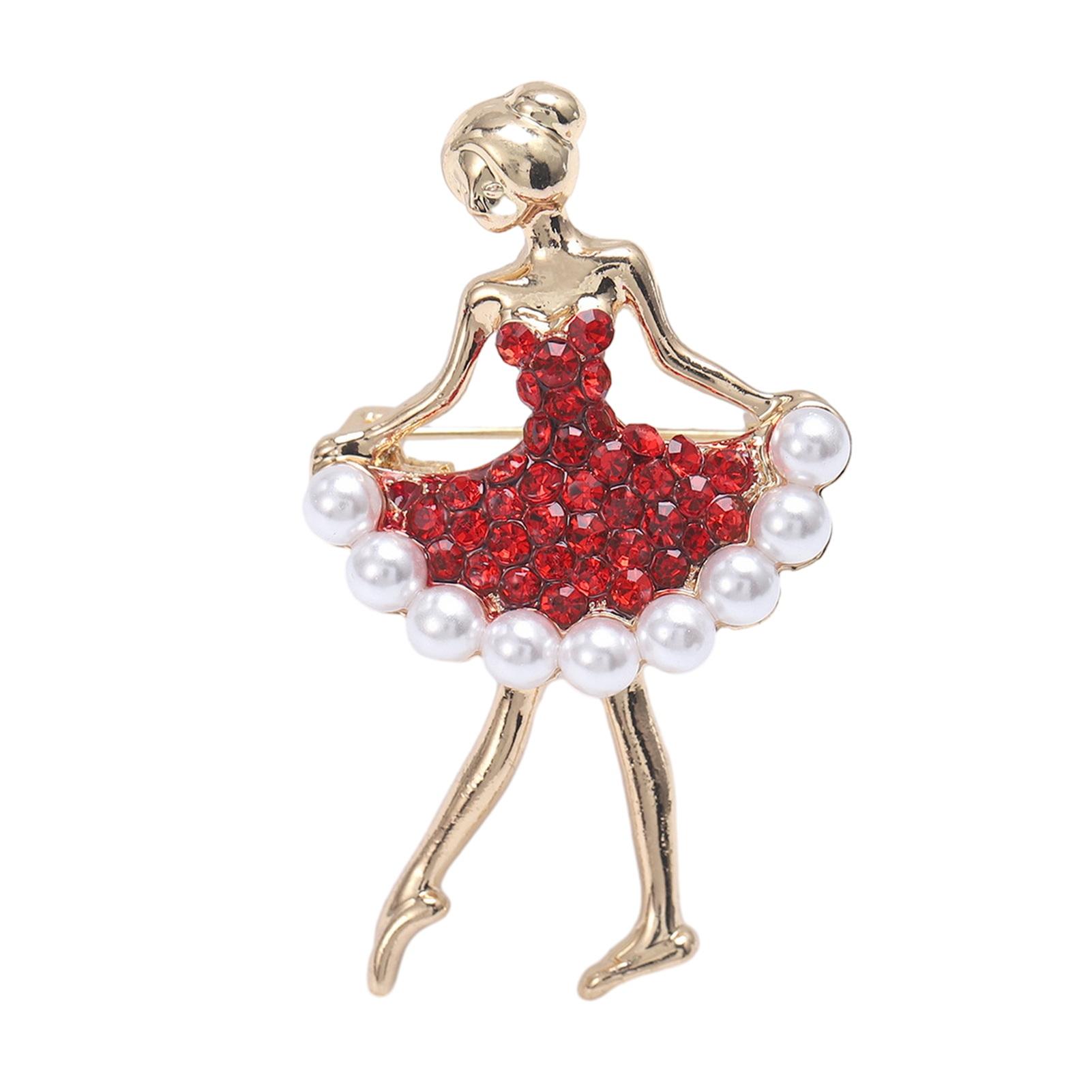 

Элегантная брошь в форме танцовщицы - блестящие стразы, искусственный жемчуг, значок на лацкане костюма, ювелирный подарок, аксессуары для пальто красный