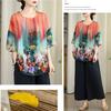 Women's Cotton Linen Printed T-Shirt Summer Thin Short Sleeve Loose Round Neck T-Shirt Top