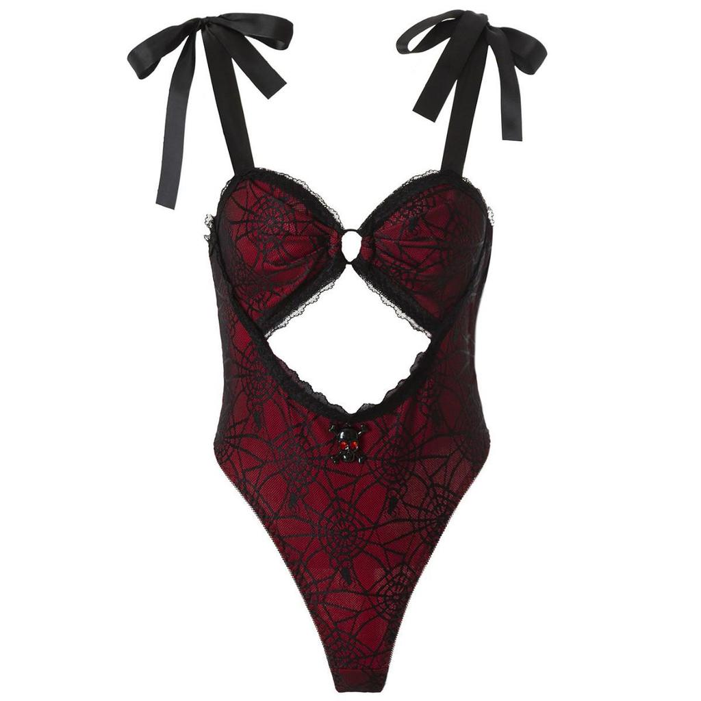 Gotischer Spinnennetz-Cutout-Body - Ohne Bügel, Spaghettiträger-Design