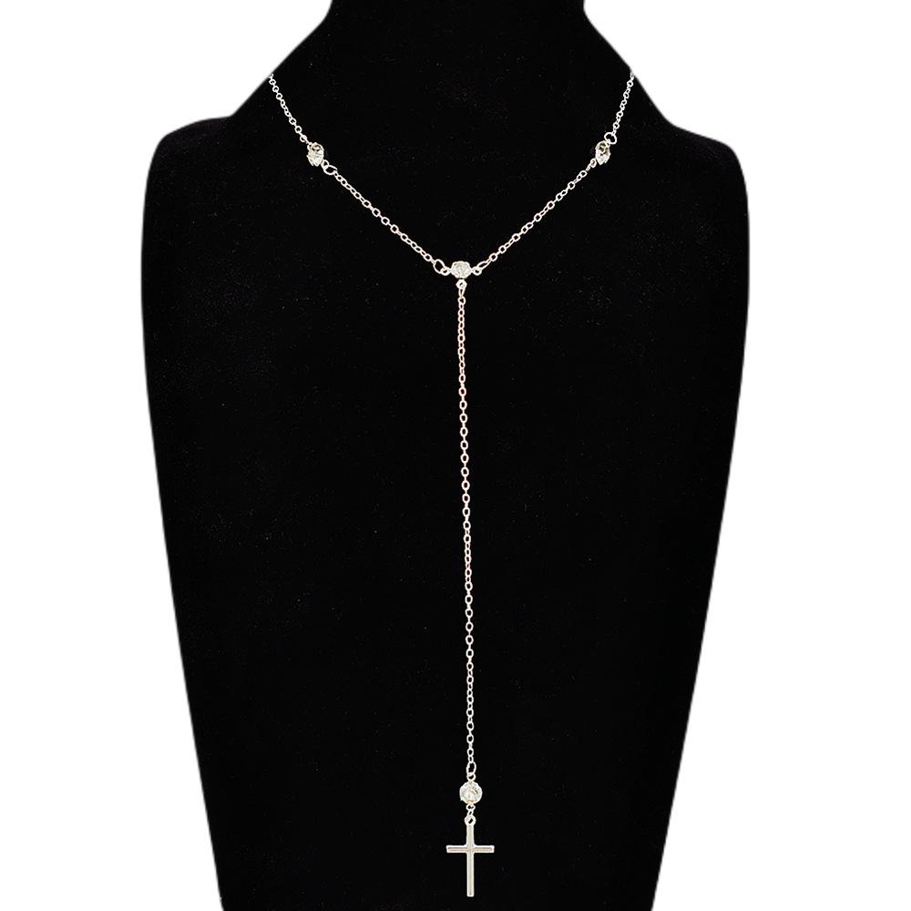 Fashion hot-selling crystal necklace women s versatile, simple cross pendant necklace серебряный