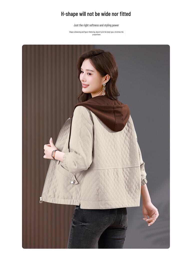 Damen Kapuzenjacke mit Farbblock - 2024 Frühling/Herbst Mode, lockere Passform, Petite Mama Casual-Stil